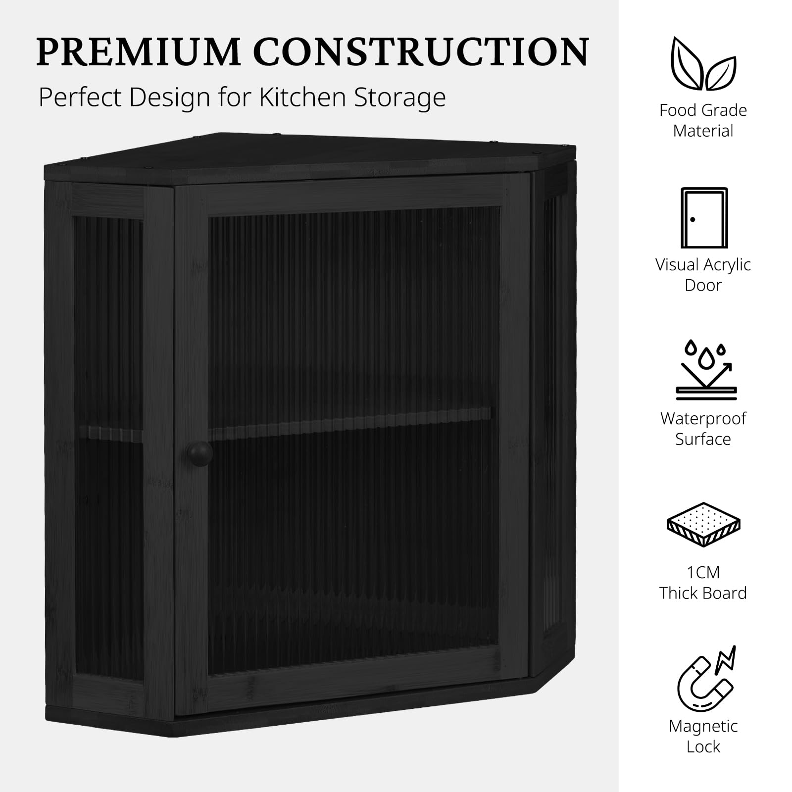 BRONYPRO Corner Bread Box for Kitchen Countertop, Double Layer Bamboo Breadbox with Adjustable Partition, Modern Bread Storage Organizer (Meduim Black)