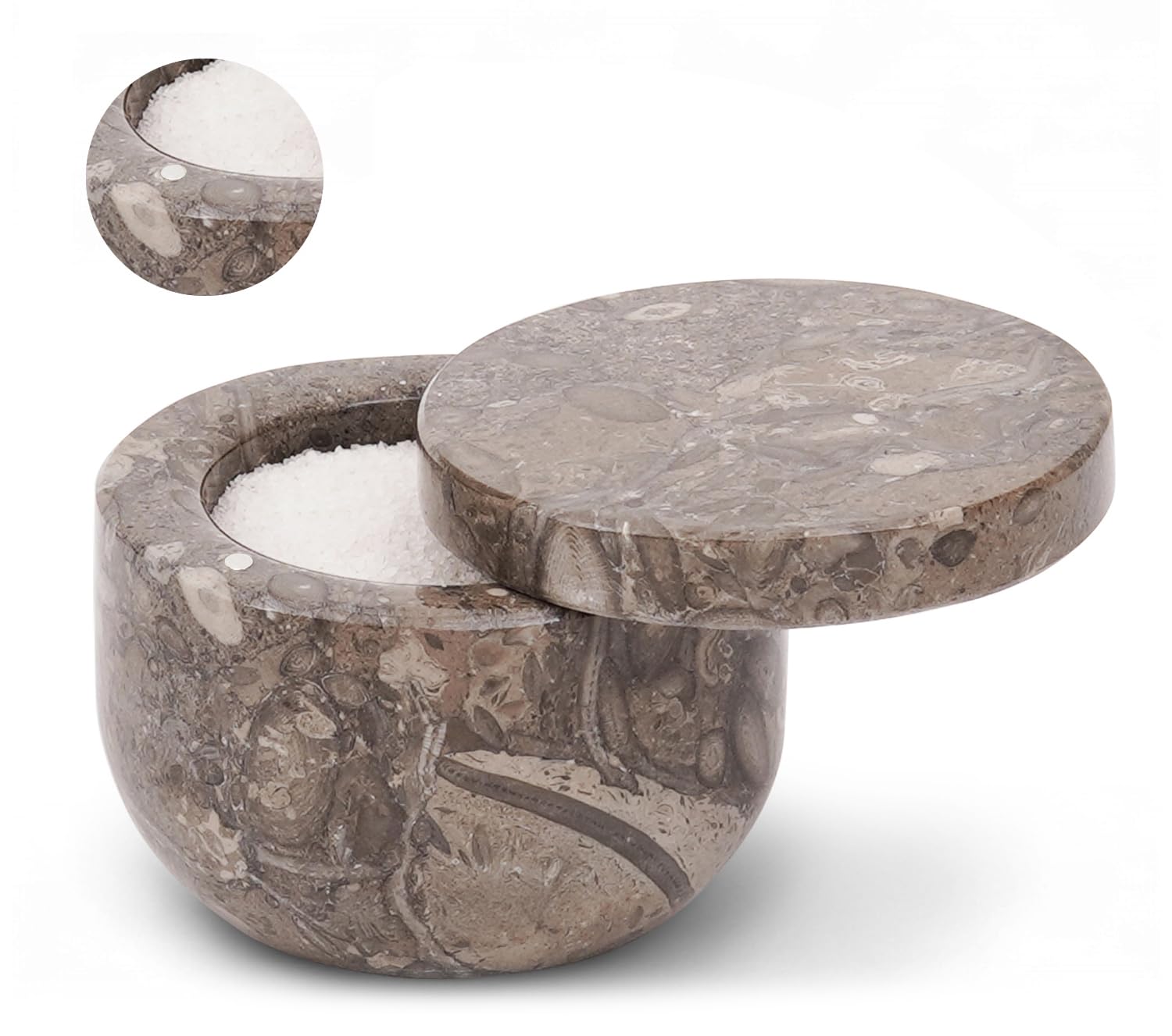 Marble Salt Cellar with Swivel Lid 3" Inches Green Onyx Salt Keeper for Countertop, Kosher Salt and Seasoning Storage Container for Kitchen or Bath Salt