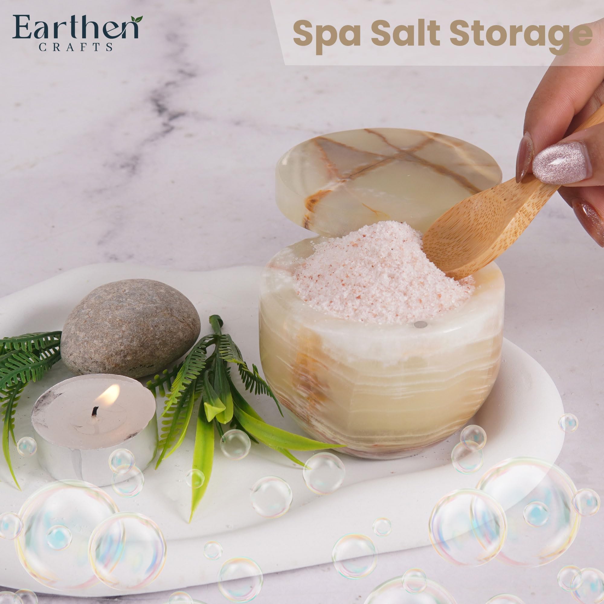 Marble Salt Cellar with Swivel Lid 3" Inches Green Onyx Salt Keeper for Countertop, Kosher Salt and Seasoning Storage Container for Kitchen or Bath Salt