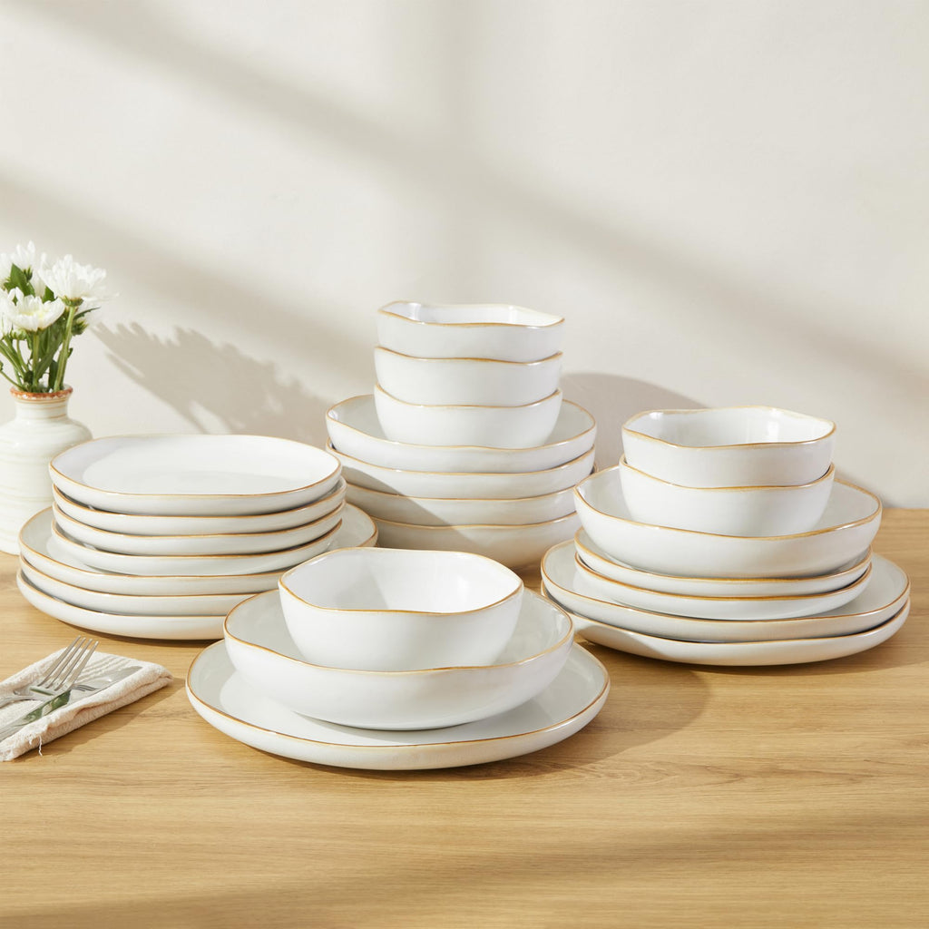 Plates and Bowls Sets, 16 Pieces Dinnerware Set for 4 with Pasta Bowls, Handmade Dishes Set, Chip Resistant Dishware Sets, Microwave Safe Dinner Set, Designed for Interactive Meals, Gray Green