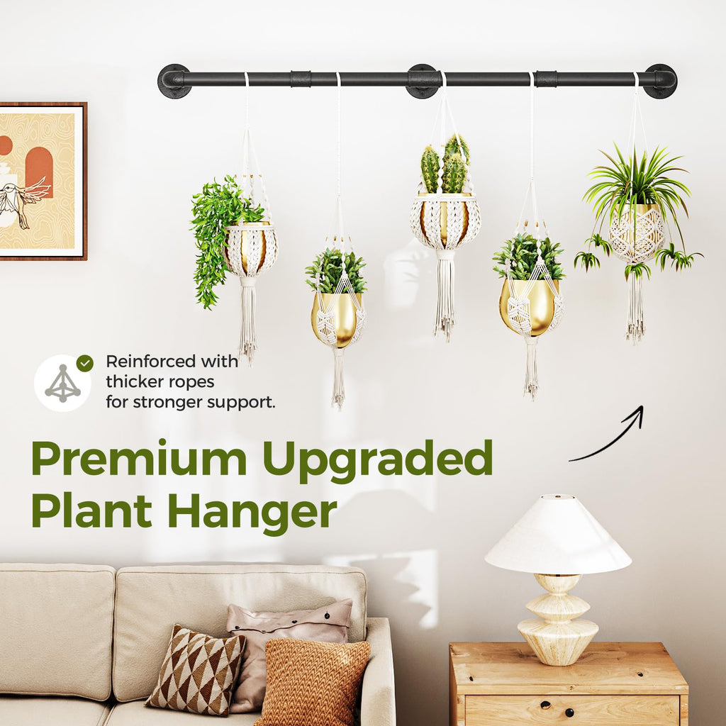 Bamworld Window Plant Hanger Indoor 63in Hanging Planters for Indoor Plants Hanging Plants Holder Hanging Rod Window Plant Shelves Wall Planters Pot/Chain/Plant Not Included(Black)