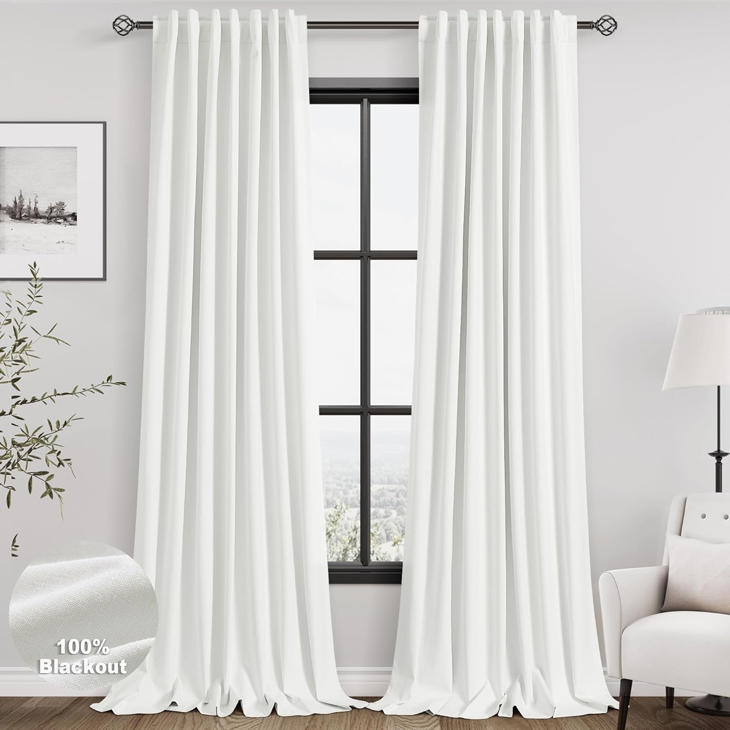 Nanspring Cream 100% Blackout Linen Curtains 84 Inch Length 2 Panels Set for Bedroom Back Tab Neutral Boho Modern Farmhouse Decor Black Out Curtain for Living Room Natural Ivory Luxury Drapes 52x84