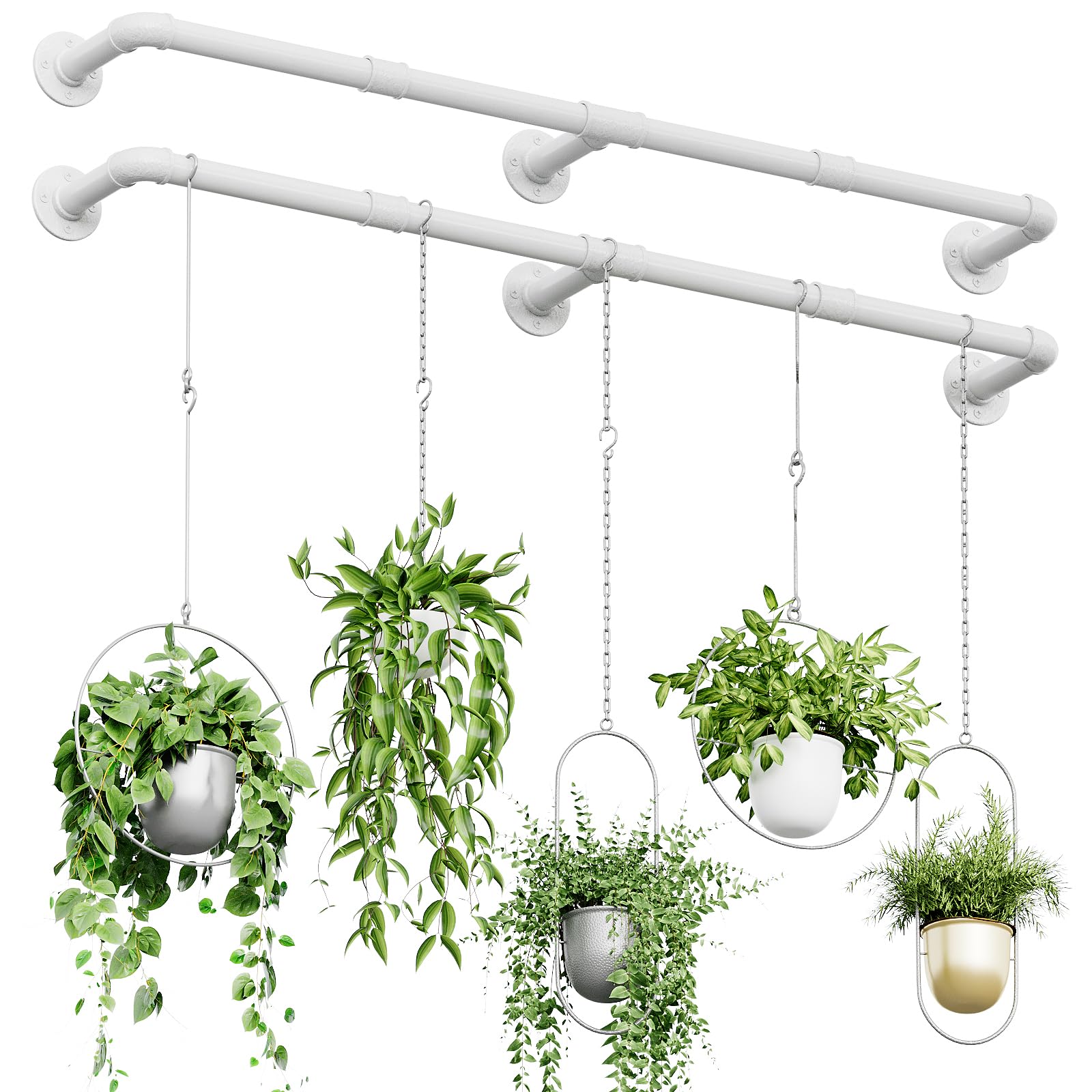 Bamworld Window Plant Hanger Indoor 63in Hanging Planters for Indoor Plants Hanging Plants Holder Hanging Rod Window Plant Shelves Wall Planters Pot/Chain/Plant Not Included(Black)