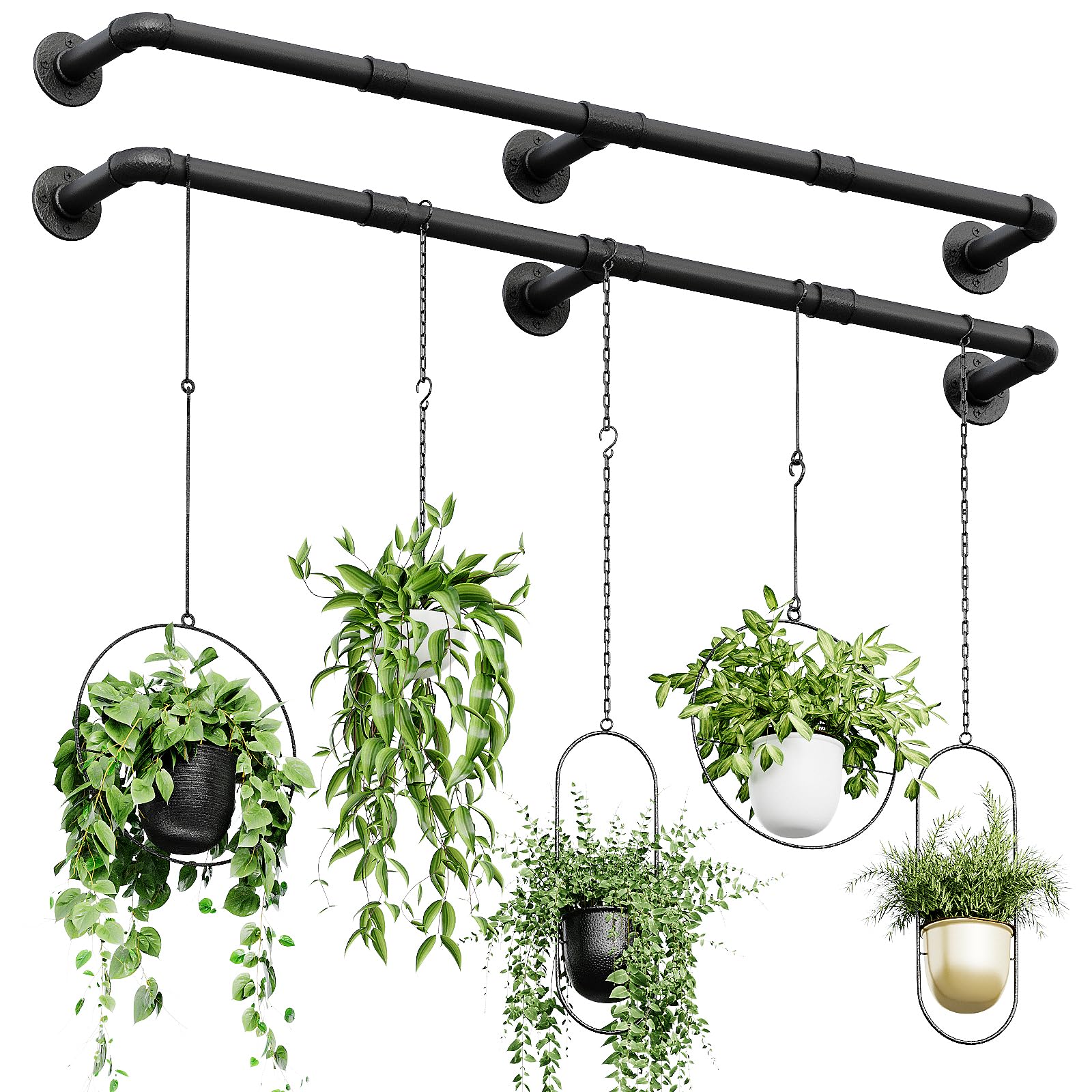 Bamworld Window Plant Hanger Indoor 63in Hanging Planters for Indoor Plants Hanging Plants Holder Hanging Rod Window Plant Shelves Wall Planters Pot/Chain/Plant Not Included(Black)