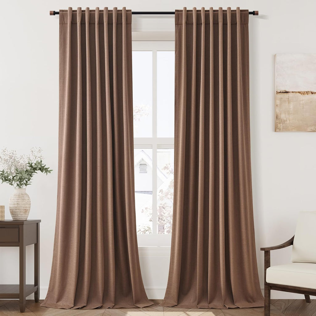 Nanspring Cream 100% Blackout Linen Curtains 84 Inch Length 2 Panels Set for Bedroom Back Tab Neutral Boho Modern Farmhouse Decor Black Out Curtain for Living Room Natural Ivory Luxury Drapes 52x84