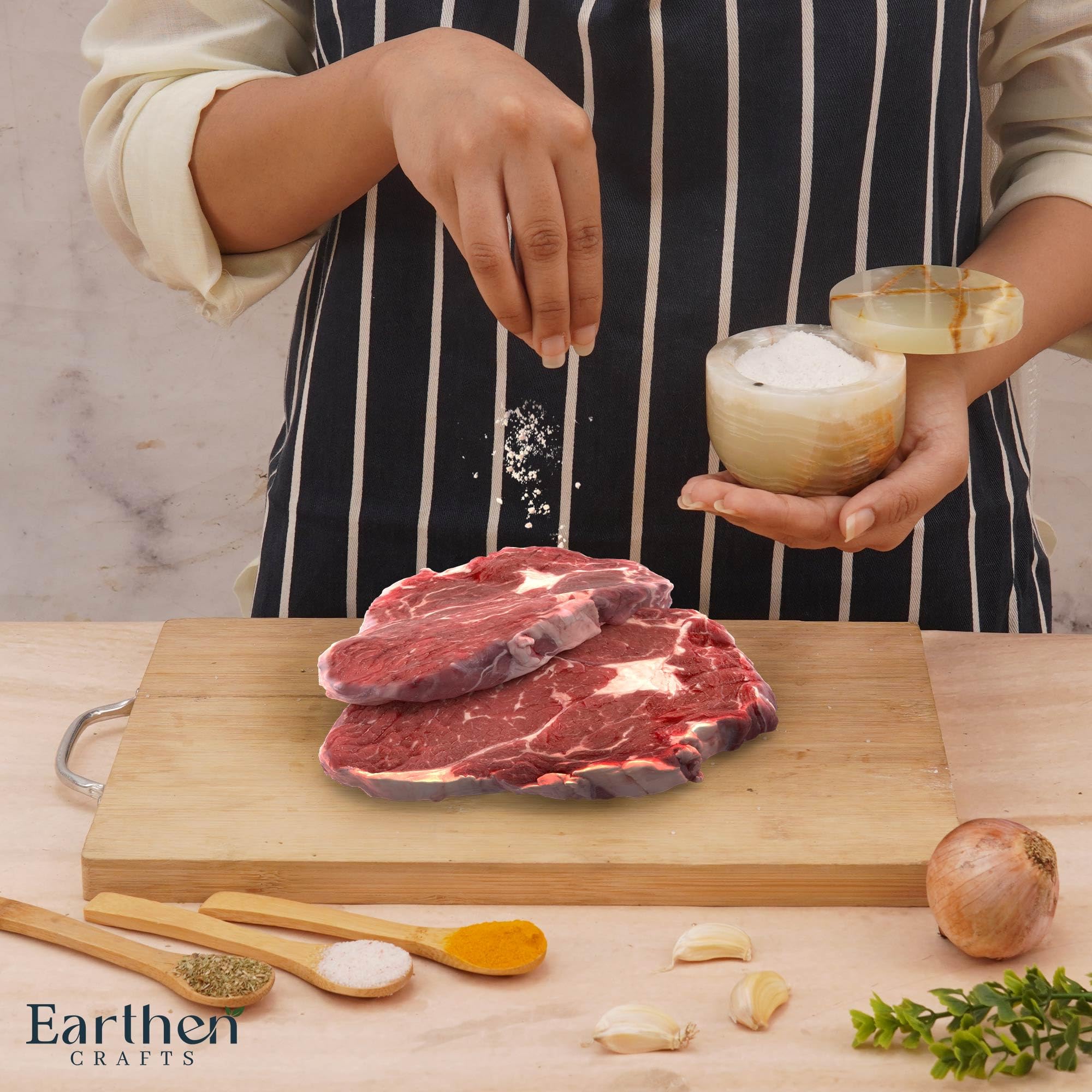 Marble Salt Cellar with Swivel Lid 3" Inches Green Onyx Salt Keeper for Countertop, Kosher Salt and Seasoning Storage Container for Kitchen or Bath Salt