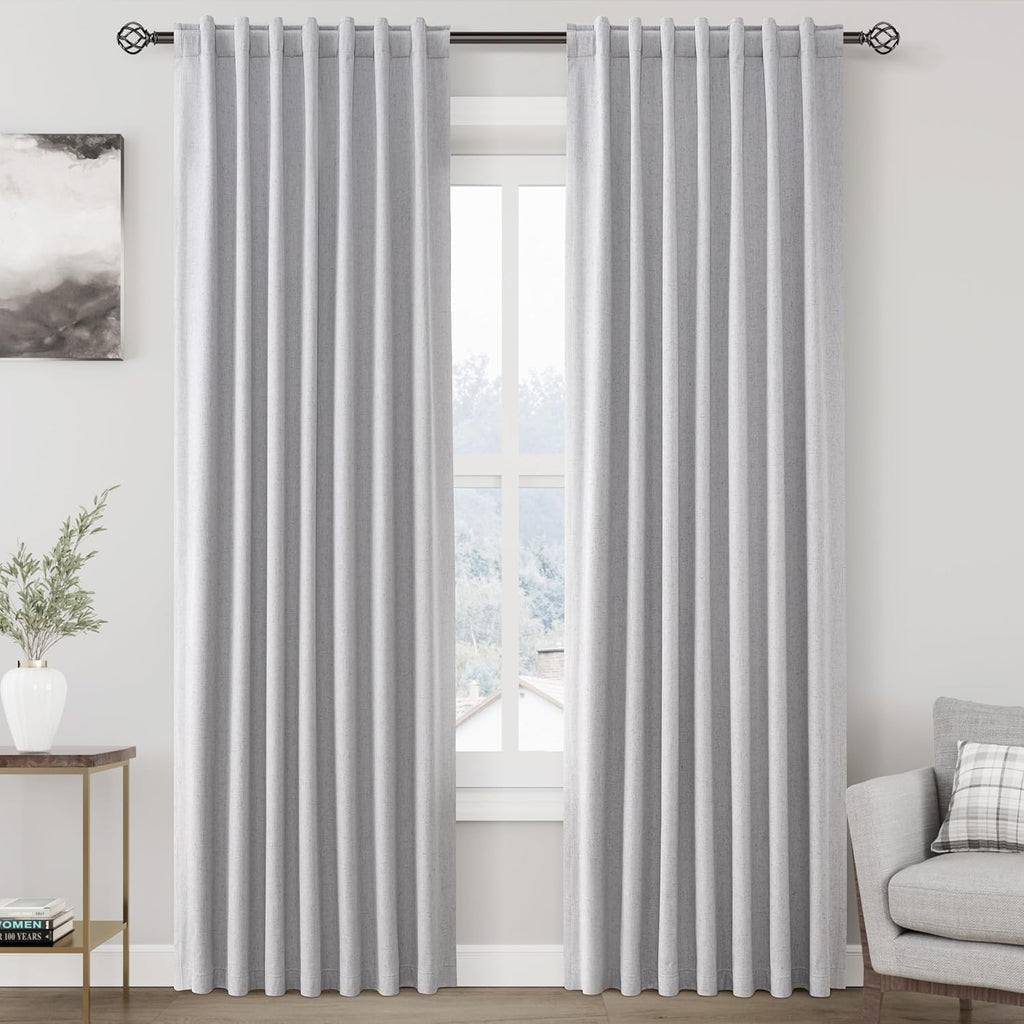 Nanspring Cream 100% Blackout Linen Curtains 84 Inch Length 2 Panels Set for Bedroom Back Tab Neutral Boho Modern Farmhouse Decor Black Out Curtain for Living Room Natural Ivory Luxury Drapes 52x84