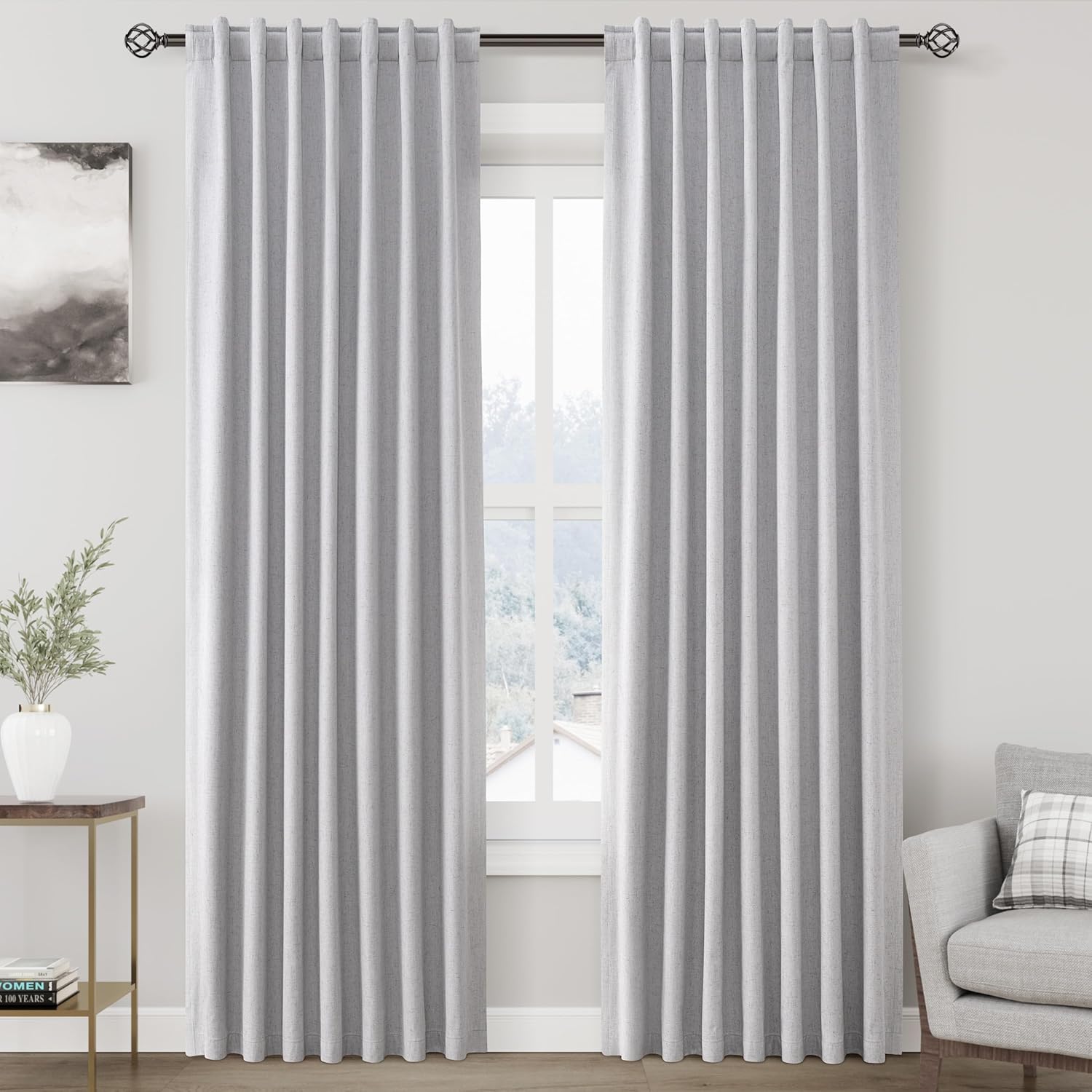 Nanspring Cream 100% Blackout Linen Curtains 84 Inch Length 2 Panels Set for Bedroom Back Tab Neutral Boho Modern Farmhouse Decor Black Out Curtain for Living Room Natural Ivory Luxury Drapes 52x84